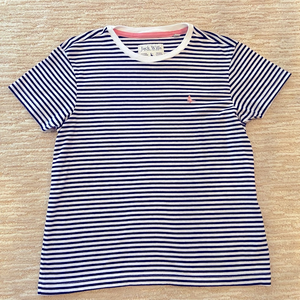 Jack Wills Navy & White Striped Tee in US Size 6 or UK 10 New without tag